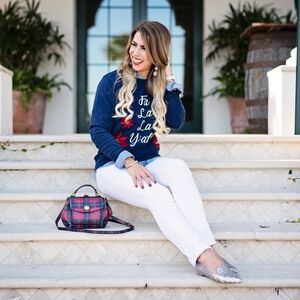 Draper James Women's Sweater Crewneck Pullover Christmas Fa La La Y'all Small